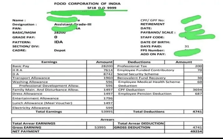 FCI Assistant Grade 3 Salary