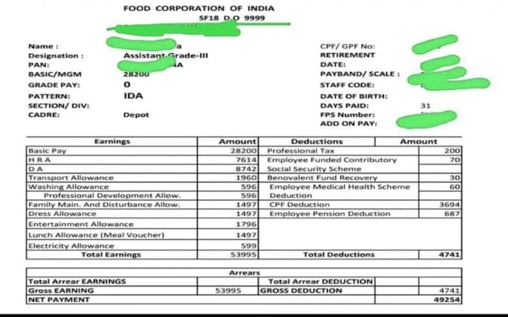 FCI Assistant Grade 3 Salary 2023 In Hand Salary Slip Promotion